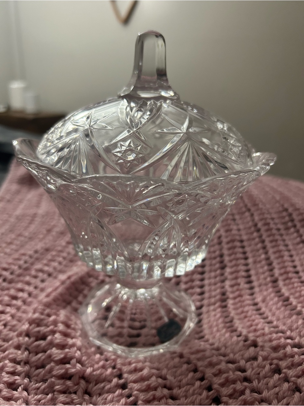 Clear Cut Glass Covered Candy Dish from France brand new in box